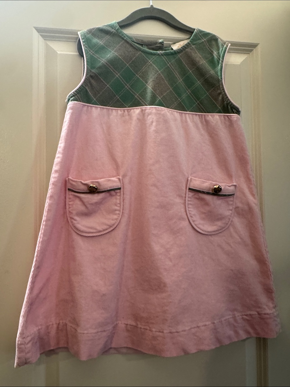 Girls Pink & Green Sleeveless Dress Top - Unbranded